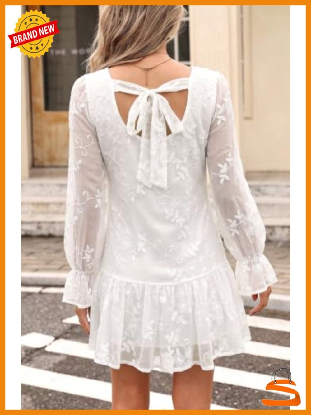 Women's Embroidered Chiffon Mini Babydoll Dress Long Sleeve Boho - Picture 3 of 6